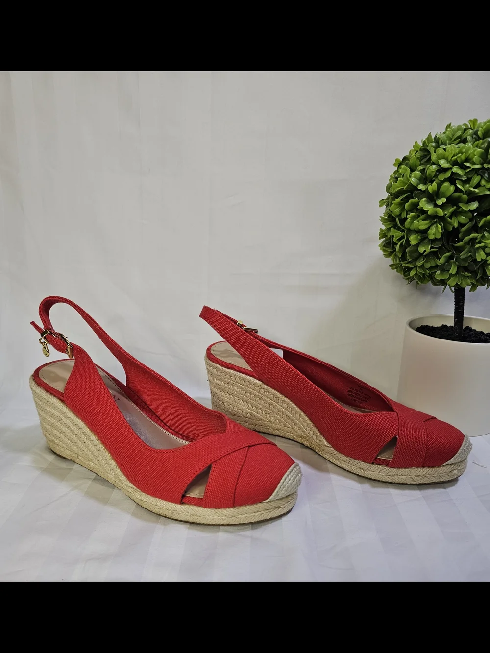 Ralph Lauren Red Slingback Espadrille Wedge Sandals